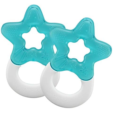 Dentistar® Cool Teething Star Pack of 2, Teething Baby Toy for Infants Aged 3+ Months, Soft Silicone Baby Teething Ring for Tooth and Gum Pain Relief, Made in EU - Blue Cover