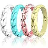 Zollen - Anillos de boda de silicona para mujer, diseño de hojas de olivo, 9(18.9mm), F: oro rosa, blanco perla, amarillo bebé, azul Tiffany.