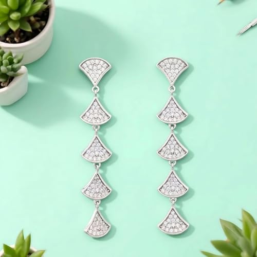 WEISHINA 925 Sterling Silver Fan - shaped Dangle Earrings with Moissanite Accents - Hypoallergenic Fashion Jewelry Gift for Women3