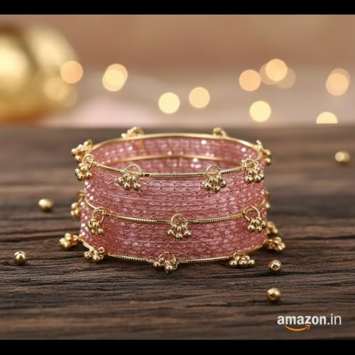 Image of Kashmiri Ghangharoo Glass Bangle Set for Women| Light Weight Bangles | Traditional Transparent Fancy Glass Chudi Set for Wedding, Party|Set Of 16(12 Glass + 4 ghungroo bangles)