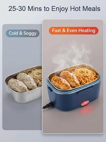 Image of Electric Lunch Box, 80W Heated Lunch Box for Adults, 1.5L Fast Heating Lunch Box Warmer for Car /Truck /Work /Travel,12V /24V /110V Portable Food Warmer