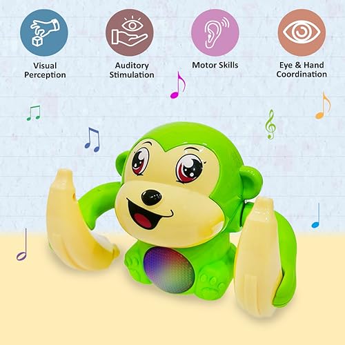 Wembley Dancing Monkey Musical Toy for Kids Baby Spinning Rolling Doll Tumble Toy with Voice Control Musical Light with Sensor - ISI Mark - Made in India-Green