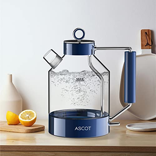 Electric Kettle, Ascot Glass Electric Tea Kettle 1.6L 1500W Retro Tea Heater & Hot Water Boiler, No Plastic, Bpa-Free, Cordless, With Auto Shut-Off And Boil-Dry Protection (Classic Blue) #TOP4