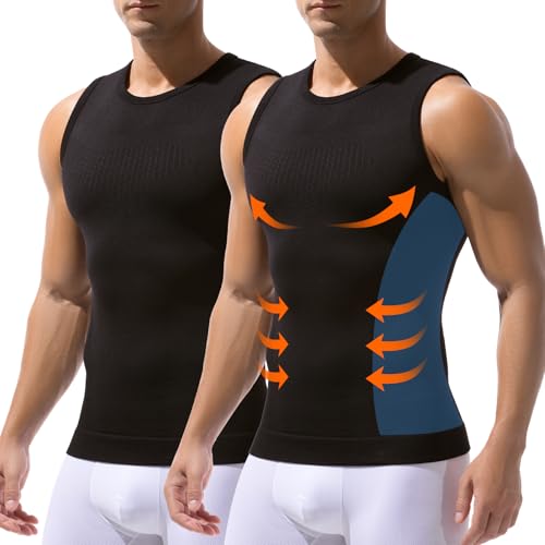 Men's Compression Tank Tops Slimming Body Shaper Vest Moisture Wicking Quick Dry for Sports Chest Firming Core Support Athletic Gym Top inner wear 2 pack - CK5316 Black*2 L