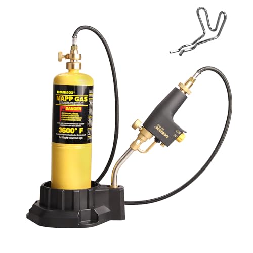 DOMINOX Propane Torch Head with 5FT Hose Base and Cylinder Clip Torch Head Trigger Start Gas Torch for Propane and Mapp MAPP Gas Torch Kit for Soldering Welding Cooking (Not Included Gas Tank)