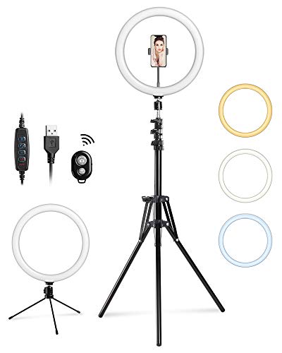Entil 12\'\' Selfie Ring Light Mini LED Camera Lighting with Tripod and Cell Phone Stand Holder for YouTube Video Shooting/Photography Livestream Beauty Makeup, Compatible with iOS Android