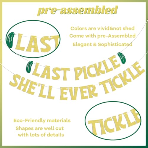 Image of Last Pickle She'll Ever Tickle Banner - She Found Her Match Sign, Funny Pickle Wedding Bridal Shower Bachelorette Party Decorations Gold Glitter