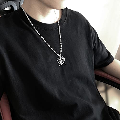 Wchama Love Kanji Necklace Japanese for Men Women Stainless Steel Chain Pendant Gaara Necklaces (Love W1)4