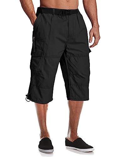 MAGCOMSEN Mens Cargo Shorts Long Capri Elastic Below The Knee 3/4 Cotton Casual Summer Shorts with Pockets