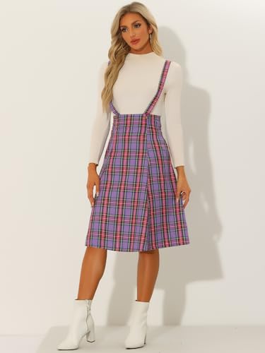 Allegra K Overall Plaid Dress for Women's Tartan Pinafore Suspender Skirt4