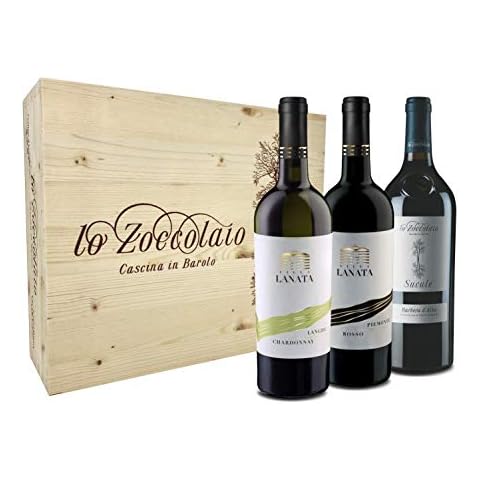 Lo Zoccolaio Langhe Chardonnay + Piemonte Rosso + Barbera d'Alba Mixed Dry Wine in Wood Case - 3x750 ml Cover