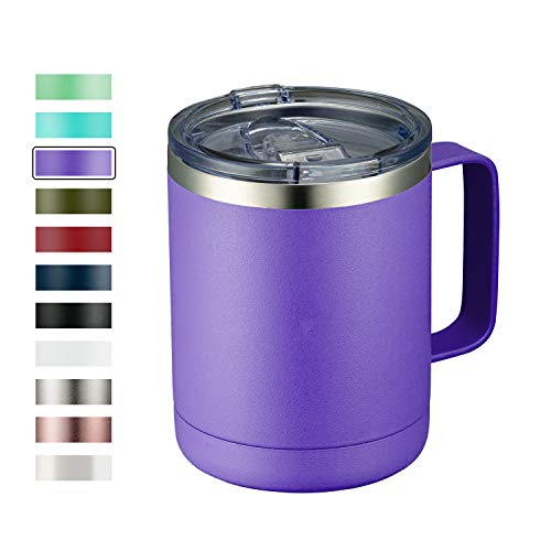 Meway 12Oz Coffee Mug With Handle And Sliding Lid,Stainless Steel Travel Tumbler Cup With Handle,Double Wall Vacuum Insulated Camping Cup For Hot & Cold Drinks Tea (Purple,Set Of 1) #TOP15