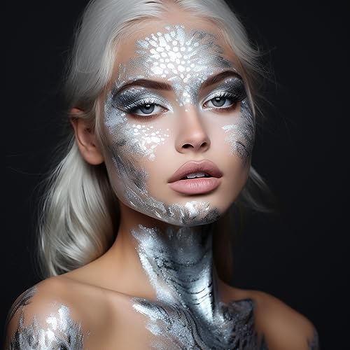 CCBeauty Metallic Silver Face Paint Stick, Cream Blendable Full Body Paint Sticks,Sweatproof Hypoallergenic Waterproof Eye Black Stick for Sports, Halloween Special Effects SFX Cosplay Parties - Thumbnail 3