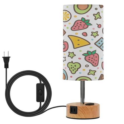 Qilmy 3-Way Dimmable Touch Control Table Lamp, Friut Bedside Lamp with USB Port, Modern Nightstand Lamp with Linen Shade & Warm LED Bulb for Bedroom, Office, Living Room