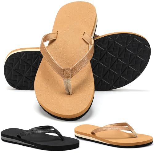 2 Pairs Women's Flip Flops Summer Thong Sandals with Arch Support Comfortable Beach Cushion Sandals Indoor Outdoor