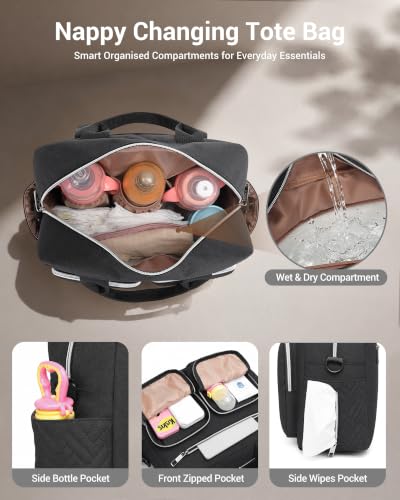 Miniatura 4 de Kono Bolso Cambiador Para Bebé Impermeable De Gran Capacidad Con Bolsillos Térmicos Y Varios Compartimentos, Bolsa De Maternidad Y Pañales Unisex Para Mamá Y Papá, Ideal Para Viaje, Hospital Y Paseo