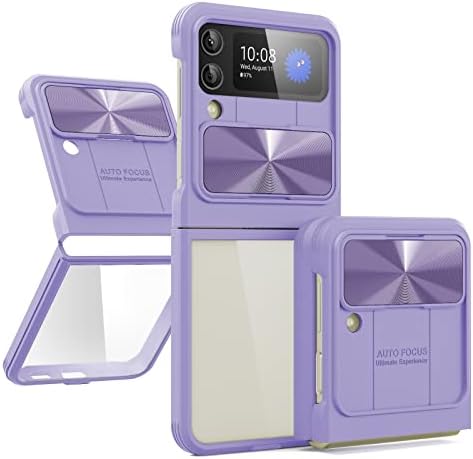 AKABIKE Samsung Galaxy Z Flip 4 / Z Flip3 Case. Sliding Lens Protection [Drop Tested], TPU & PC Combination, Transparent, Shockproof Cover for Samsung Z Flip 4 case 2022 & Z Flip 3 - Purple & Clear
