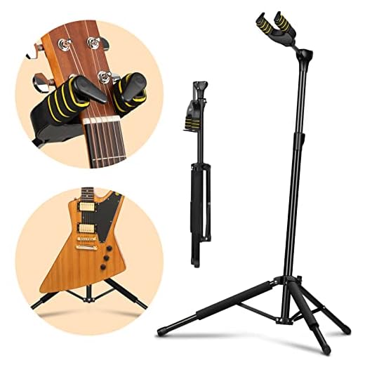 CAHAYA Soporte de Guitarra Universal con Bloqueo Automático por Gravedad Stand para Guitarra Universal con Altura Ajustabl Compatible con Guitarras Acustica Electrica Española Banjo Bajo Modelo CY0283