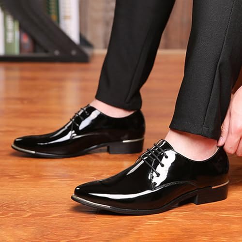 Men's Patent Leather Pointed Toe Derby Dress Shoes Classic Lace-Up Tuxedo Business Formal Oxford Shoes3
