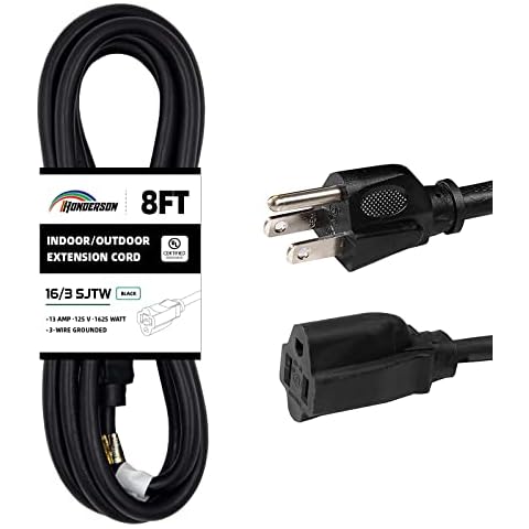 HONDERSON 8FT Outdoor Extension Cord-16/3 SJTW Durable Black Extension Cord for Christmas Lights with 3 Prong Grounded Plug for Safety,Great for Outside Christmas Decorations Cover