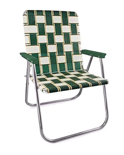 Lawn Chair USA Folding Aluminum Outdoor Patio Lawn Chair | Heavy-Duty Webbed Chairs for Camping, Sports, Beach, Yard & Tailgating | Lightweight Portable | Magnum - Charleston with Green Arms