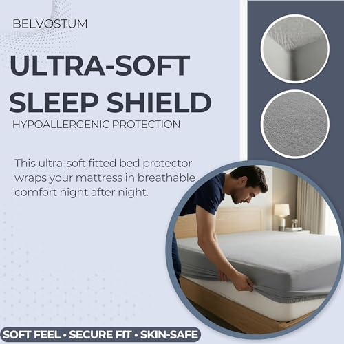 Image of 100% Waterproof Mattress Protector King Size 78x72 Inch | Terry Cotton Feel | Ultra Soft, Breathable, Noiseless & Hypoallergenic | Elastic Fitted | Fits Upto 10 Inch Mattress | 6.5x6Ft |Gray