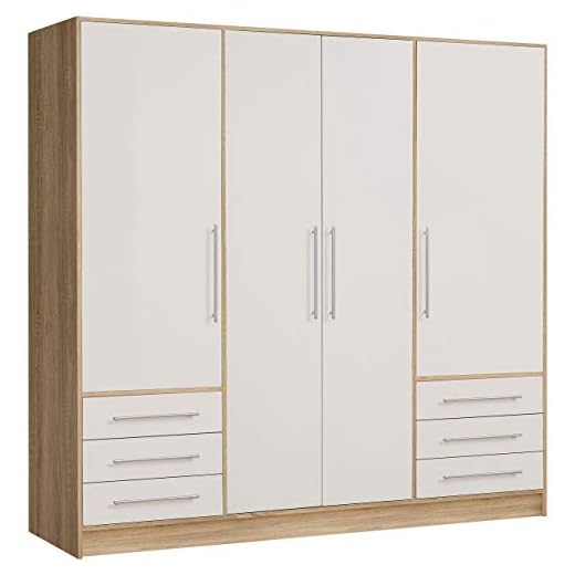 FORTE Jupiter Kleiderschrank 4-türig, 6 Schubladen