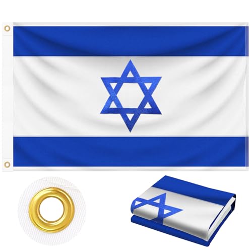 Israel Flag 3x5 FT Outdoor Heavy Duty 210D Oxford Fabric Israeli Flag | Embroidered Star of David Hexagram | Blue & White IL National Country Flag for Wall Indoor Home Garden Jewish Pride Decor