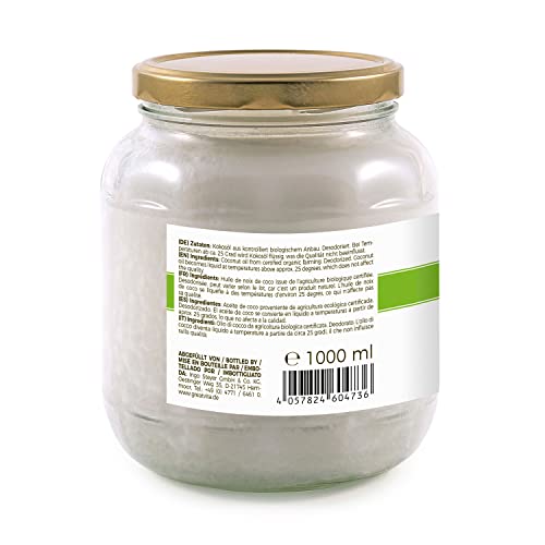 GreatVita Bio Kokosöl, Geschmacksneutral (desodoriert), 1000 ml zum Kochen