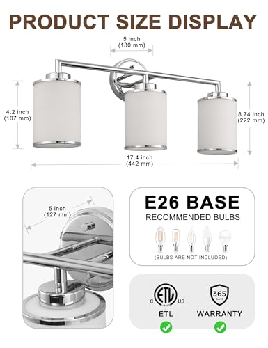 Image of DORESshop 3-Light Chrome Bathroom Light Fixture - Industrial Style with Clear Glass Shades