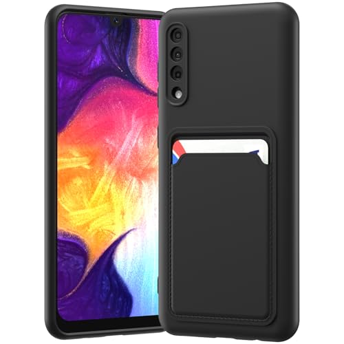 LVVFEI Custodia per Samsung Galaxy A50S/ A30S/ A50 con Portacarte, Custodia in Silicone TPU Antiurto Integrata, Cover con Fessura per Carte di Credito Design Finitura Opaca, Nero