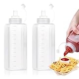 Encuryna 2 Stück Squeeze Flasche, Quetschflasche 1000ML Breiter Mund Dosierflasche Plastik Saucenflasche für Malen,Backen,Ketchup,scharfe Soße,Olivenöl, Saucenflasche