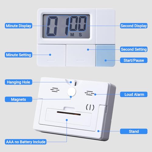 LAILAILE Digital Timer, Compact Kitchen Timer with Magnetic Back, LCD Display Countdown Count up Function for Cooking Baking, Mini Digital Device for Study Work Classroom Gym Use - Image 3