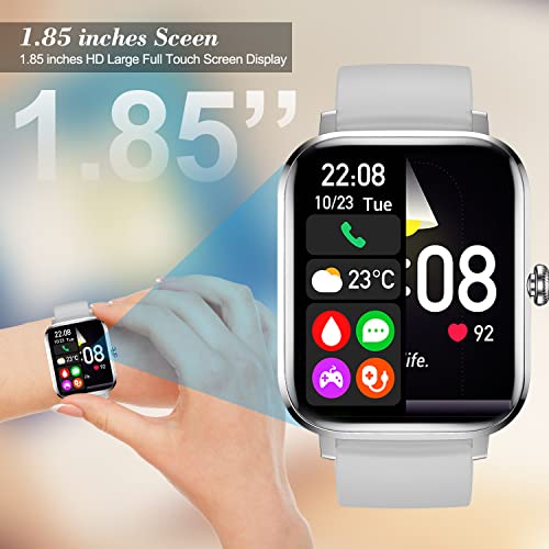 Smart Watch For Men Women(Call Receive/Dial), Ai Voice Controls, 1.85" Touch Screen Fitness Tracker With Heart Rate Blood Oxygen Sleep Monitor, 5Atm Waterproof Smartwatch For Android Iphone, Grey #TOP4
