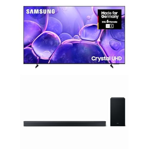 Samsung Crystal UHD TV U8079F 4K 85 Zoll (214 cm) LED AI Fernseher mit MetalStream Design HW-B760GF B-Serie 5.1-Kanal-Soundbar mit kabellosem 6,5'-Subwoofer, Dolby Digital 5.1 & DTS Virtual