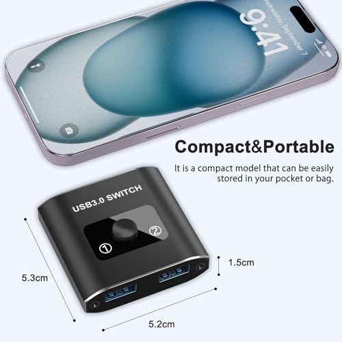 USB 3.0 Switch, Bi-Directional USB Switch 1 in 2 Out/ 2 in 1 Out, Aluminum USB Switcher 2 Computers Share USB Devices for Printer, Keyboard, Scanner, Mouse - Compatible with Mac/Win/Linux