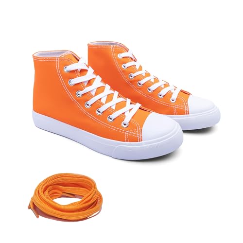 Image of Women's High-Top Canvas Sneakers - Classic Lace-Up Casual Shoes with Extra Shoelaces - Comfortable, Stylish, and Durable