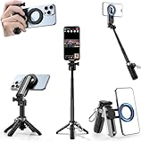 CloudValley Treppiede magnetico 4 in 1 multifunzione per selfie, mini supporto portatile tascabile per telefono con telecomando staccabile, compatibile con MagSafe, per iPhone/Android, Travel Vlog