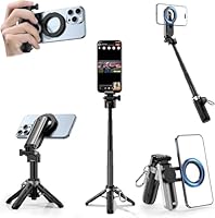 CloudValley Magnetisches 4-in-1 Multifunktionales Selfie-Stick-Stativ, Mini Tragbarer Taschen-Handy-Ständer mit abnehmbarer Fernbedienung, kompatibel mit MagSafe, für iPhone/Android, Reise-Vlog