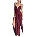 Produktbild Elecenty Damen Strandkleid Sommerkleid Kleider Tief V-Ausschnitt Irregulär Rock Frauen Ärmellos Mode Kleid Kleidung Backless Partykleid Abendkleider Boho Chiffon Cocktailkleider (M, Rot)