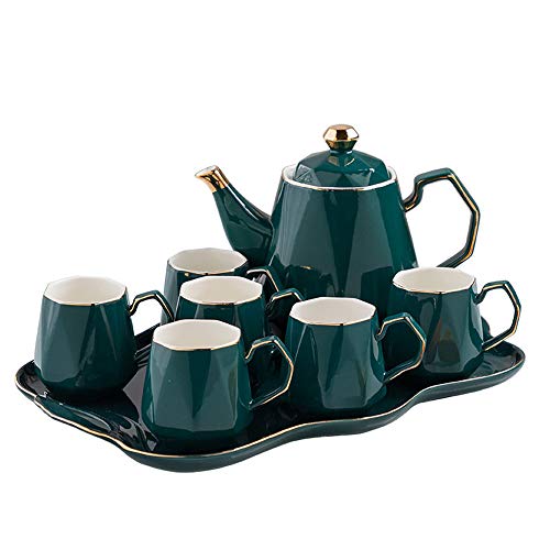 8-Piece Porcelain Ceramic Coffee Tea Gift Sets 6 Cups Teapot Serving Tray