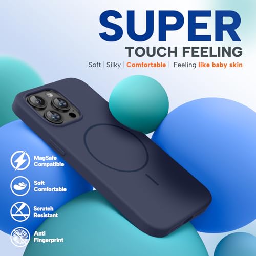 Image of Miracase Magnetic for iPhone 15 Pro Max Case, [Soft Anti-Scratch Microfiber Lining], Compatible with MagSafe, Liquid Silicone Case Shockproof Drop Protection Phone Case for 15 ProMax, Dark Blue