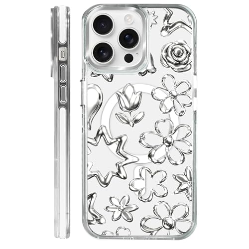 Coque fleurie iPhone 13 Pro Magsafe transparente chic pour fille