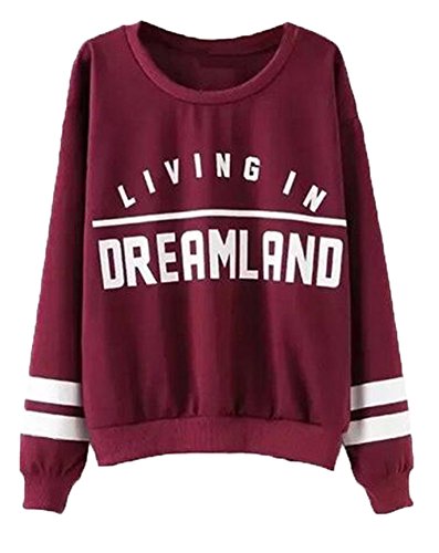 Minetom Mujer Cuello Redondo Carta Impresión Sudadera Suéter Jersey Sweatshirt Pulóver Deportiva Casual Sudaderas con Capucha Vino Rojo ES 42