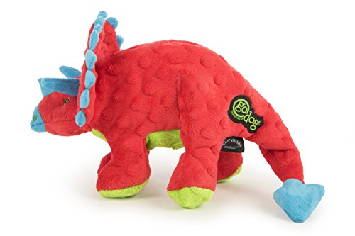 Image of goDog Dinos Frills Squeaky Plush Dog Toy with Chew Guard Technology, Durable Fabric & Squeaker for Active Play, Red, Large