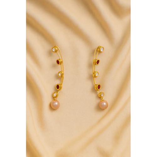 Image of JFL - Grand Glorious Red One Gram Gold Plated Kundan n Pearl Ear Cuff For Women,Valentine