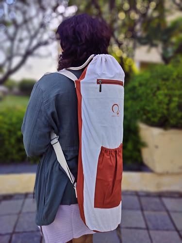 Image of O2 Yoga Mat Bag | Basic Style Cotton Yoga Mat Carry Bag with Adjustable Double Straps | Bottle Holder & Zipper Pocket | Yoga Mat Cover Bag for Women & Men | Fits 2mm-10mm Mats - Rusty Cream