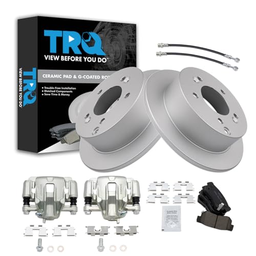 Image of TRQ Rear Brake Pad and Rotor Set Ceramic G Coated Rotors Calipers Compatible with 2006-2007 Hyundai Sonata 2008 Sonata To 2 28 07 Production Date