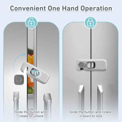 2 Pack Fridge Lock Child Safety, Baby Proofing Freezer Door Latch-3M Sticky Adhesive for Secure Hold, Refrigerator Lock for Baby/Toddler/Pet Proof Freezer Latch, Fits Upright Freezers, Ovens, Cabinets - 5