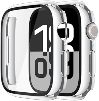 Misxi 2 Pack Tempered Glass Case Compatible for Apple Watch Series 11 (2025) Series 10 46mm, Hard PC Screen Protector Overall Protection Scratch-Resistant Cover for iWatch, 1 Silver + 1 Transparent